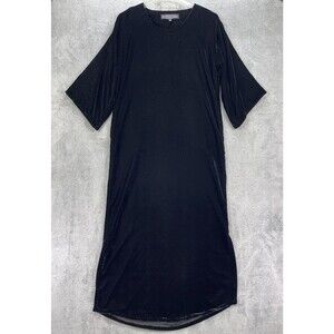 The J. Peterman Crushed Velvet Caftan Dress Womens XS Black Kimono Sleeve
